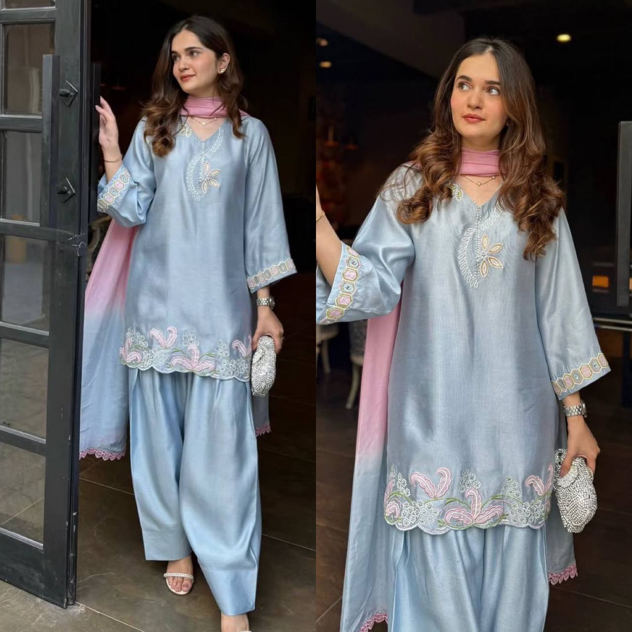 Pastel Blue Scalloped Hem Ensemble